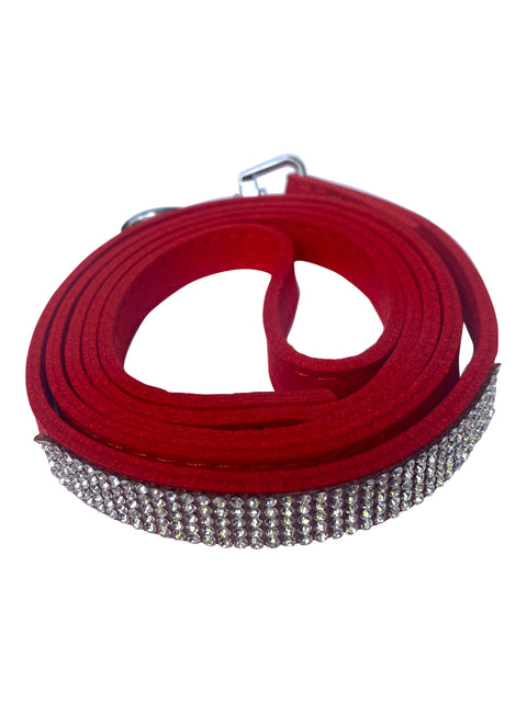 4ft Bling Bling Pleather 5 Row Rhinestone Dog Leash, Red