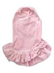 Velour Dress with Pink Bow  and Pearls