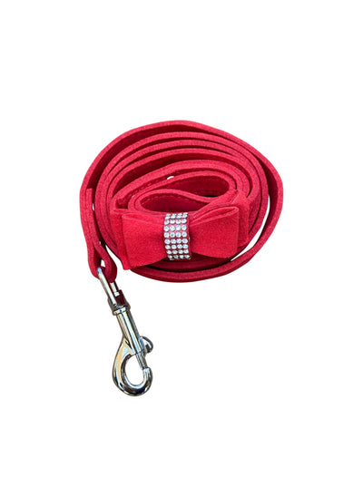 4ft Rhinestone Pleather Dog Leash with Bow, Red