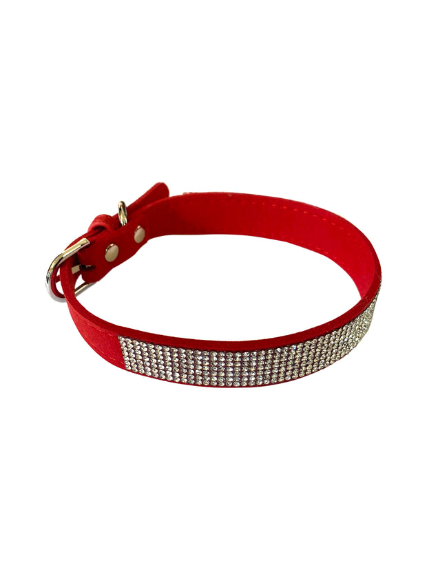 Bling Bling Pleather 5 Row Dog Collar, Red