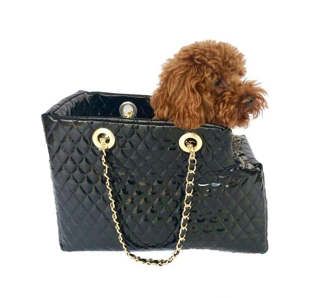 Kate Quilted Carrier, Black Patent