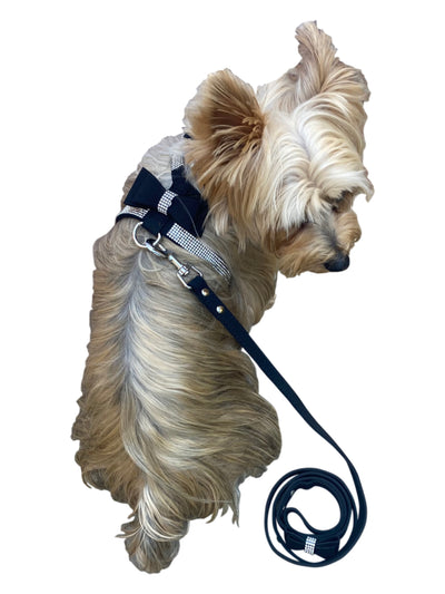 Rhinestone Pleather Dog Harness with Bow, Black