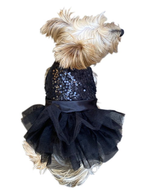 Marilyn Dog Tutu Dress, Black Sequins