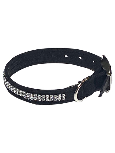 Ultrasuede Glamour Girl Swarovski 2 Row Dog Collar, Black