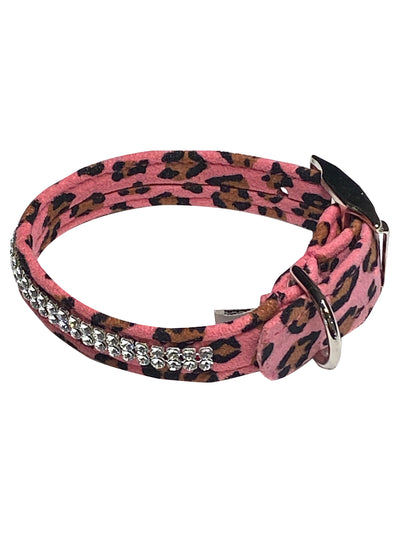 Glamour Girl Ultrasuede Collar w/ Swarovski Crystal, Pink Cheetah
