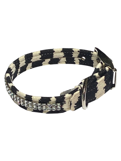 Ultrasuede Glamour Girl Swarovski 2 Row Dog Collar, Zebra