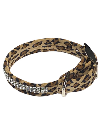 Ultrasuede Glamour Girl Swarovski 2 Row Dog Collar, Cheetah