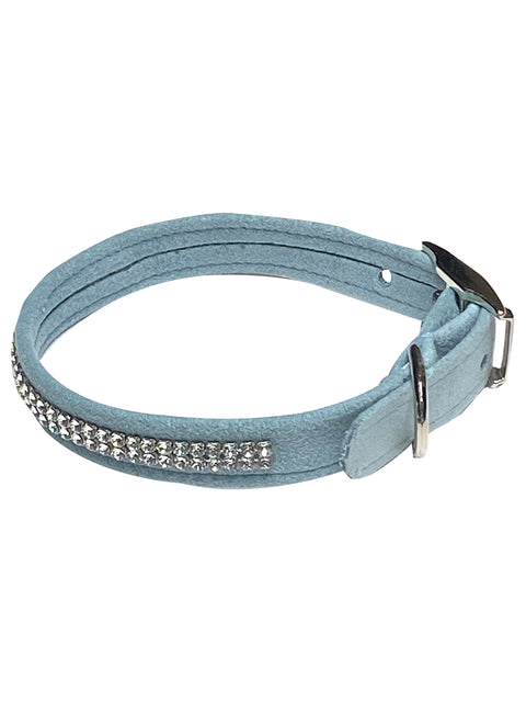 Ultrasuede Glamour Girl Swarovski 2 Row Dog Collar, Horizon Blue