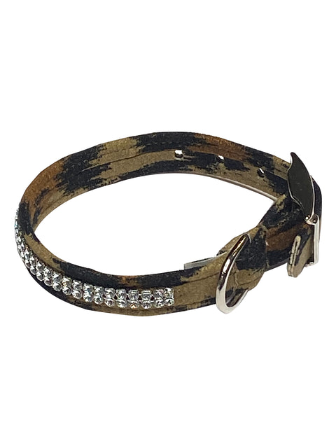 Ultrasuede Glamour Girl Swarovski 2 Row Dog Collar, Leopard