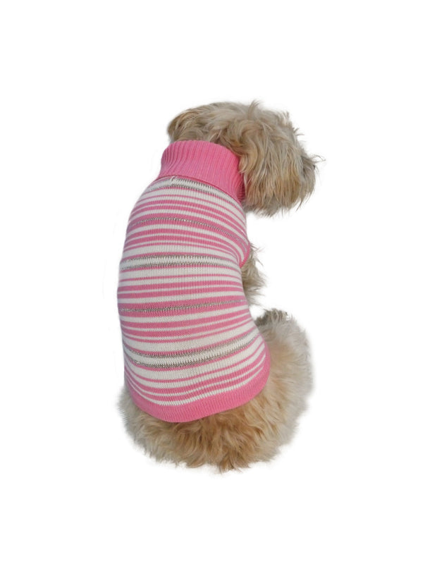 Lurex and Pink Striped Turtleneck Sweater