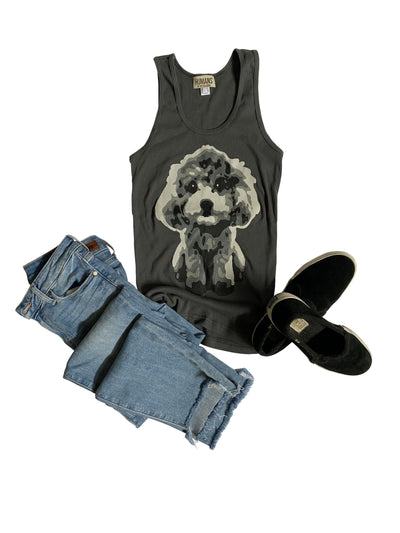 Women's Tank Top, Toy Poodle in Charcoal