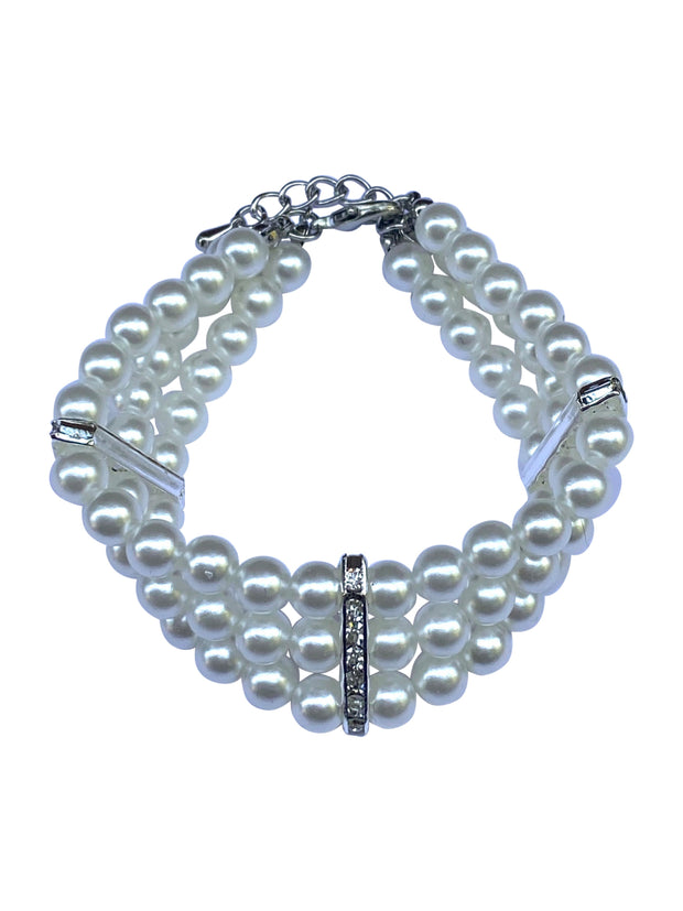 NEW 3 Row Pretty Pearl Choker Necklace, White