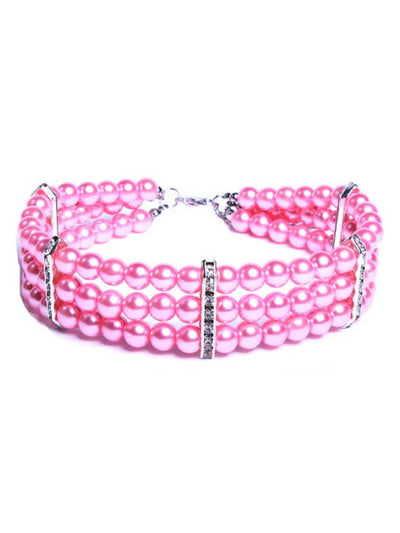 NEW 3 Row Pretty Pearl Choker Necklace, Hot Pink