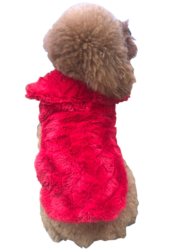 Luxury Bella Faux Fur Dog Coat, Real Red