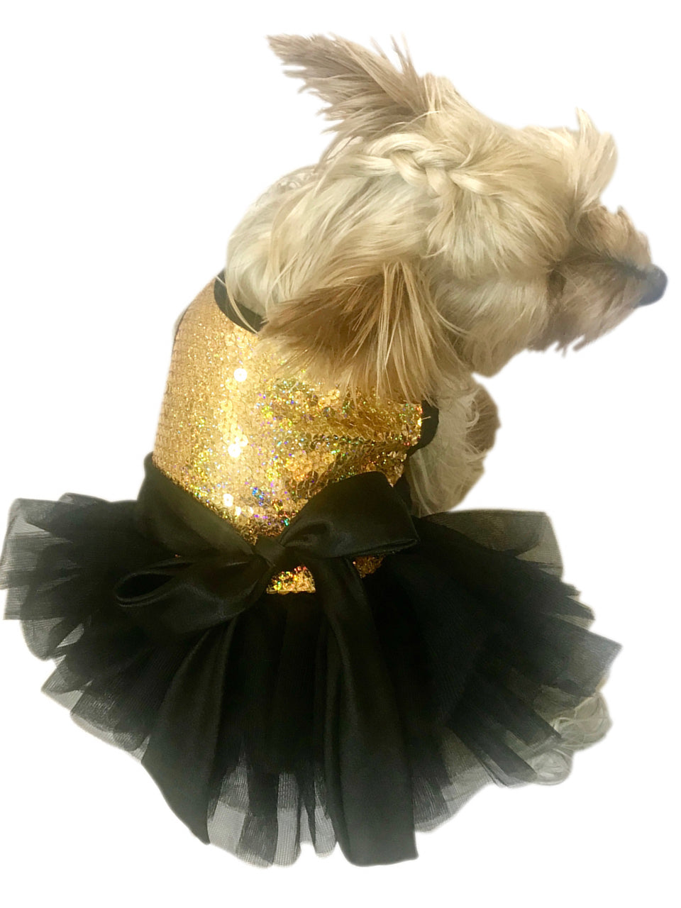 The Dog Squad Fufu Tutu Sequin Dog Dress - Gold Stardust