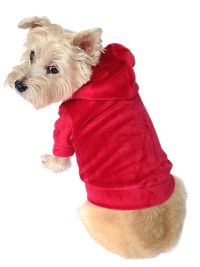 Velour Pullover Hoodie, Red