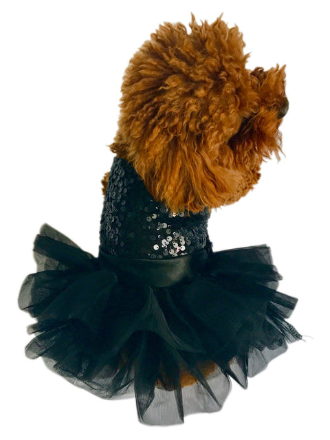 Marilyn Dog Tutu Dress, Black Sequins