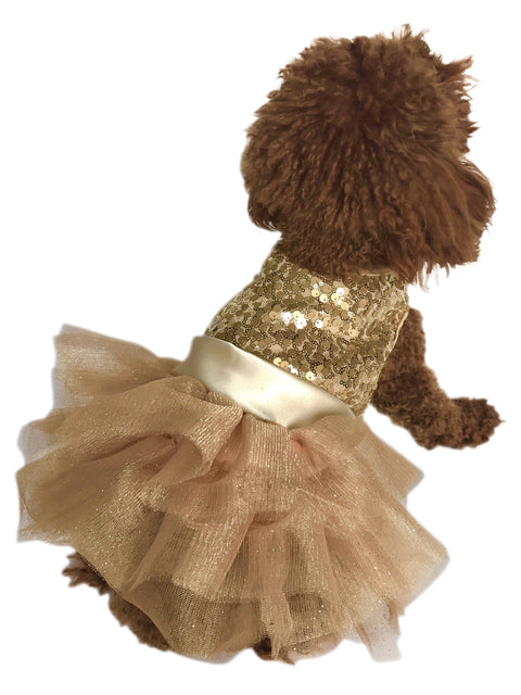 The Dog Squad Fufu Tutu Dog Dress, Lt. Gold Sequins, XX-Small The Dog Squad Fufu Tutu Dog Dress, Lt. Gold Sequins, XX-Small