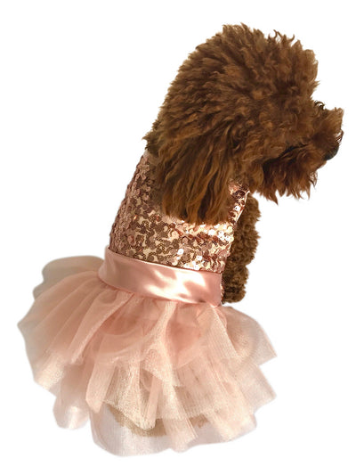 Marilyn Dog Tutu Dress, Rose Gold Sequins