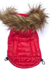 Ski Bunny Puffer with detachable hood, Shiny Red